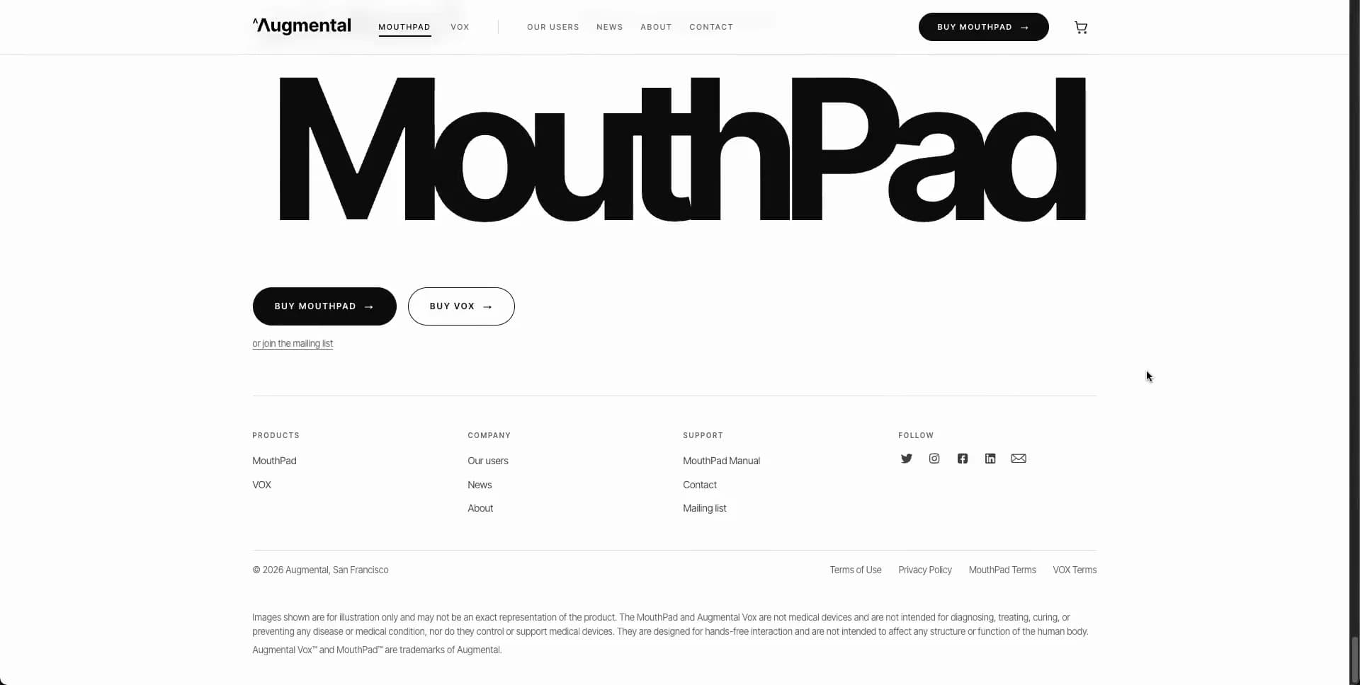 Screenshot of MouthPad Product Landing Page