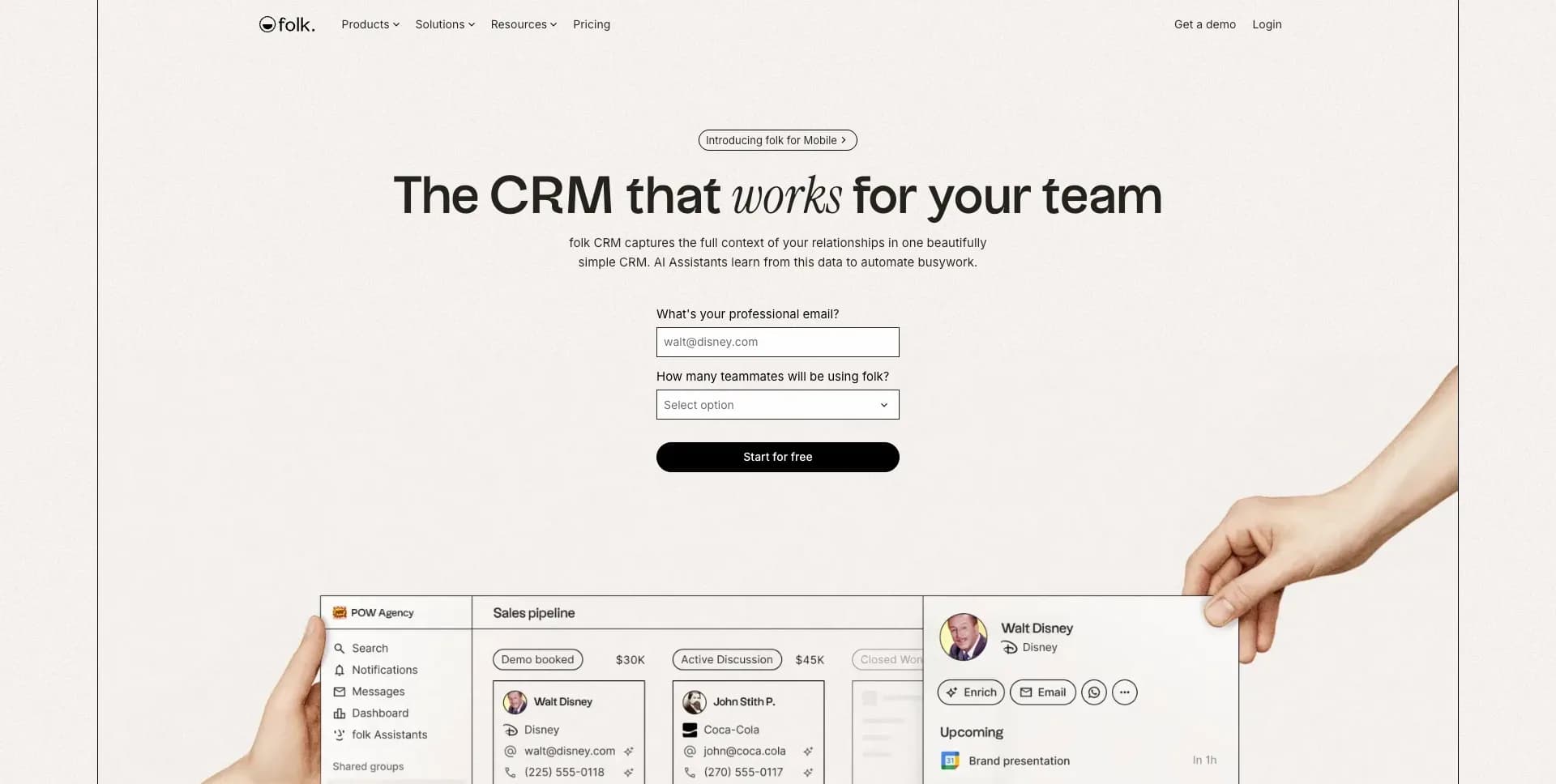Screenshot of folk — CRM landing page