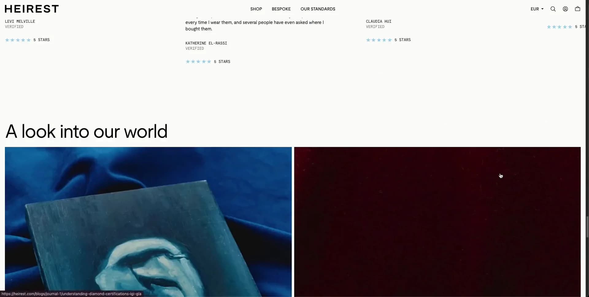 Screenshot of HEIREST — Cinematic Jewellery Atelier
