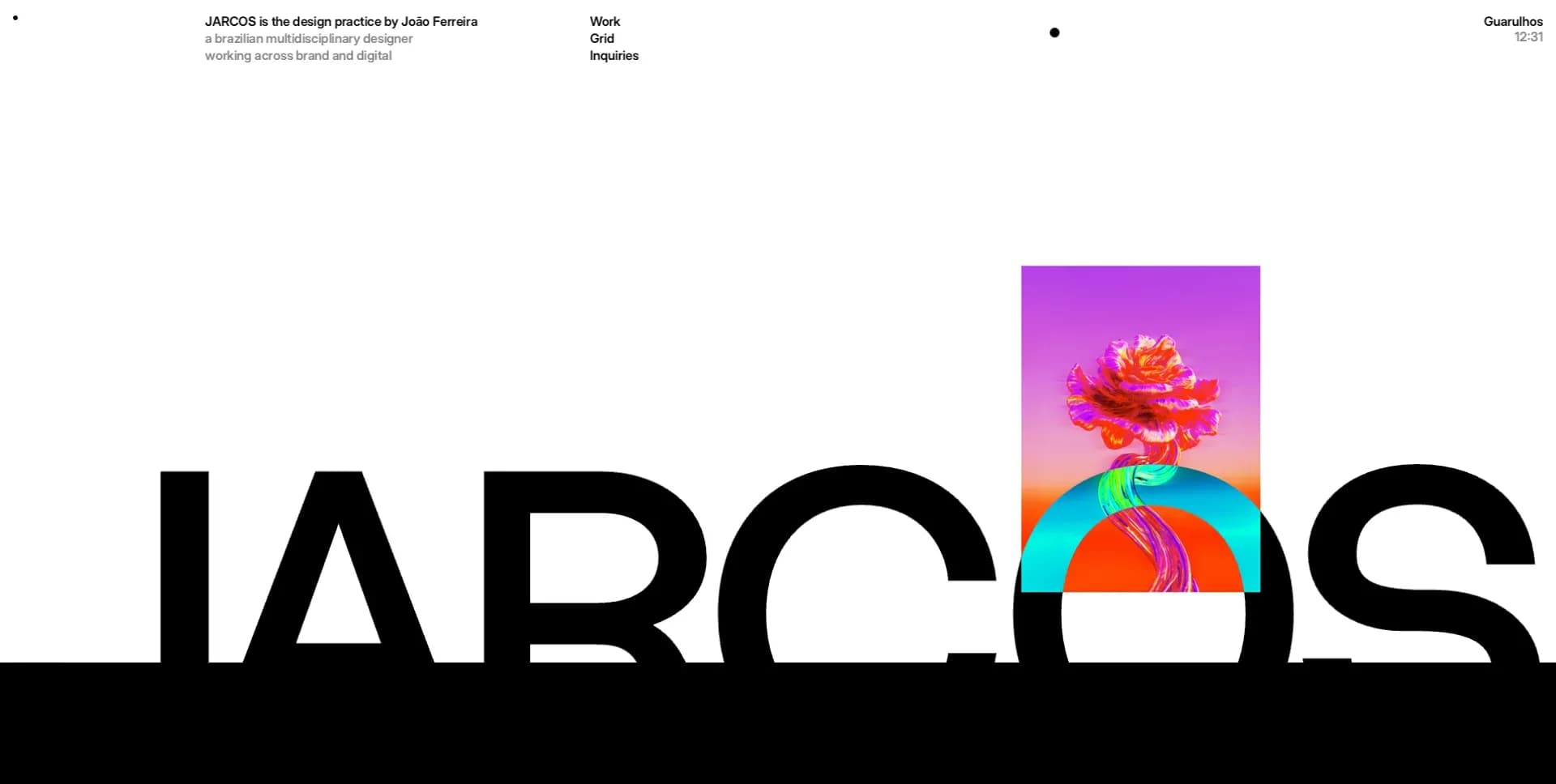 Screenshot of JARCOS — oversized wordmark portfolio